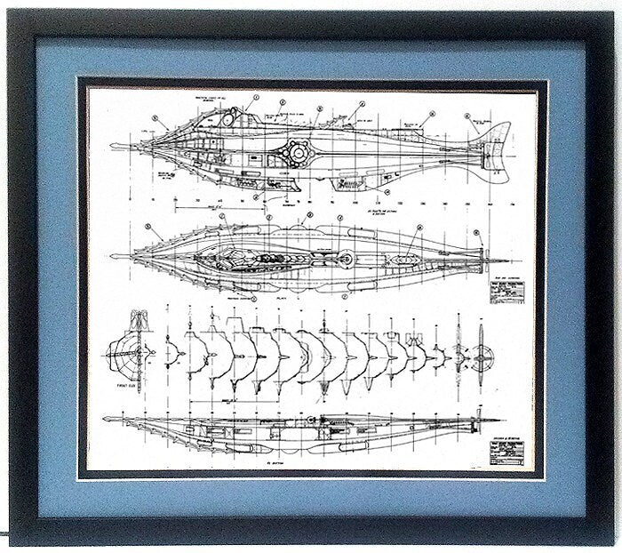 20000 Leagues Under the Sea Nautilus Submarine Framed Technical Print