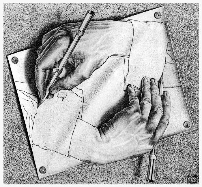 MC Escher Drawing Hands Poster Print
