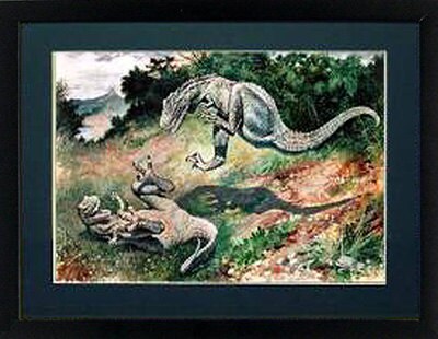 Allosaur Battle Dinosaur Poster Print Art by Charles R Knight. Many Framing Options