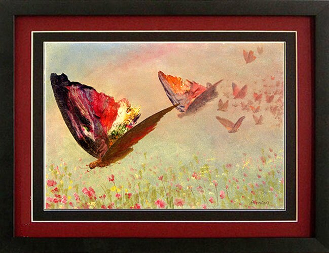 Albert Bierstadt Butterflies in Flight Framed & Mated Finest Quality