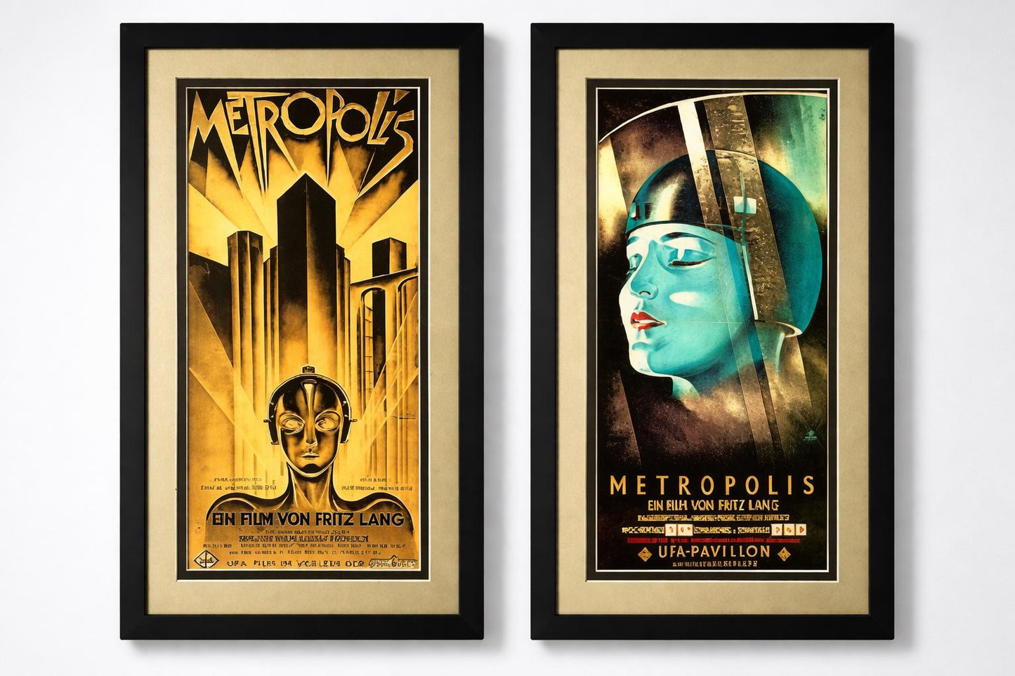 Metropolis Movie Poster Set Framed with Metallic Gold Mat