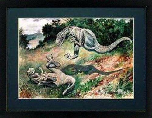 Allosaur Battle Dinosaur Poster Print Art by Charles R Knight 18x24 Inches