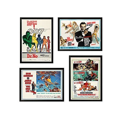 Set of 4 James Bond Movie Posters Custom Framed Displays – James Bond Poster