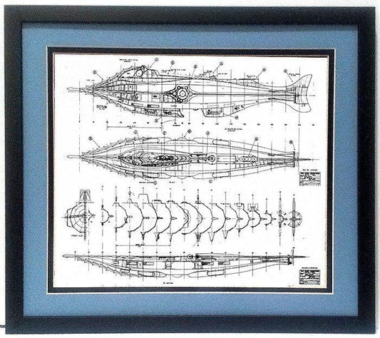 20000 Leagues Under the Sea Nautilus 18x18 In. Framed Technical Print