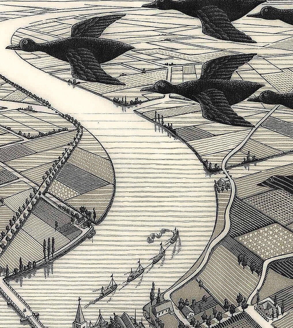 Escher Print Day and Night Framed