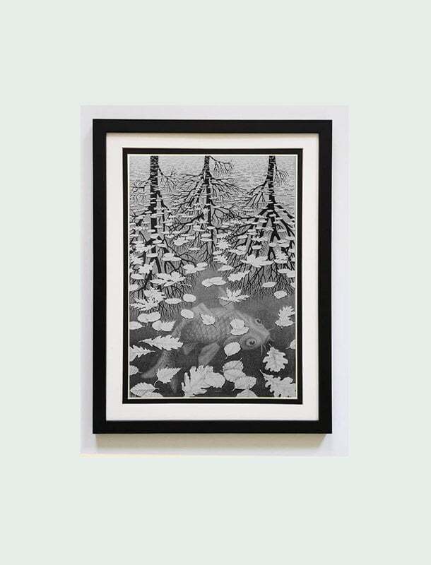 Three Worlds M.C. Escher Art Print  Custom Framed