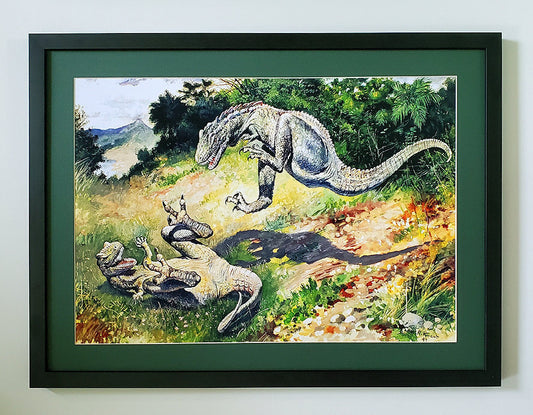 Allosaur Battle Dinosaur Poster Print Art by Charles R Knight. Many Framing