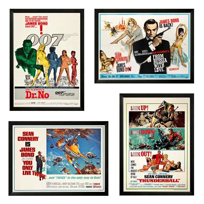 Set of 4 James Bond Movie Posters Custom Framed Displays – James Bond Poster