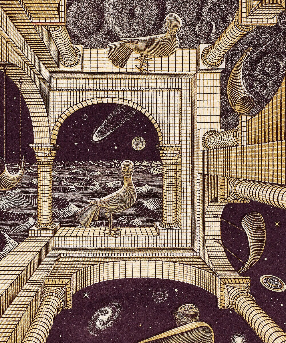 M.C. Escher Art Print Other Worlds. Customizable Framing
