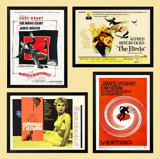 Alfred Hitchcock Poster Set Vertigo, North by Northwest, Psycho & The Birds