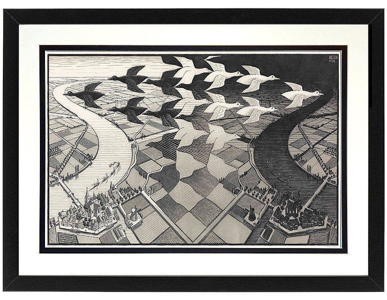 Escher Print Day and Night Framed