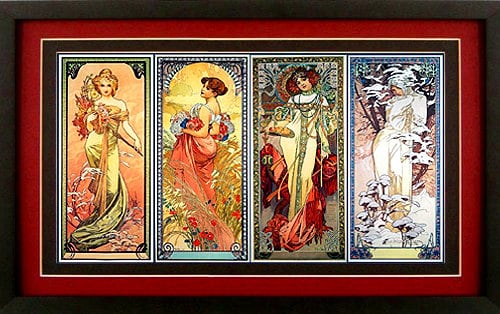 Mucha Poster The Four Seasons Art Nuveau Print Custom Framed