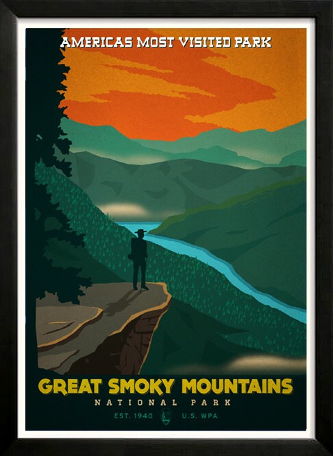 Smoky Mountains National Park Retro poster Custom Framed A+ Quality