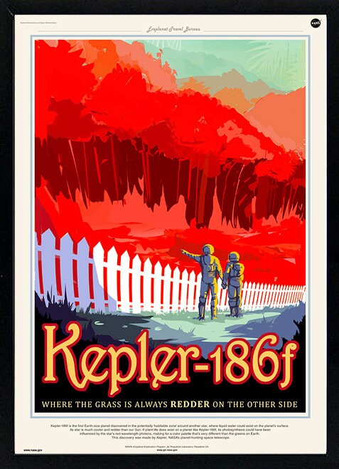 Kepler-186 f - Where the Grass is Always Redder Framed Poster Print NASA JPL Inspirational Art
