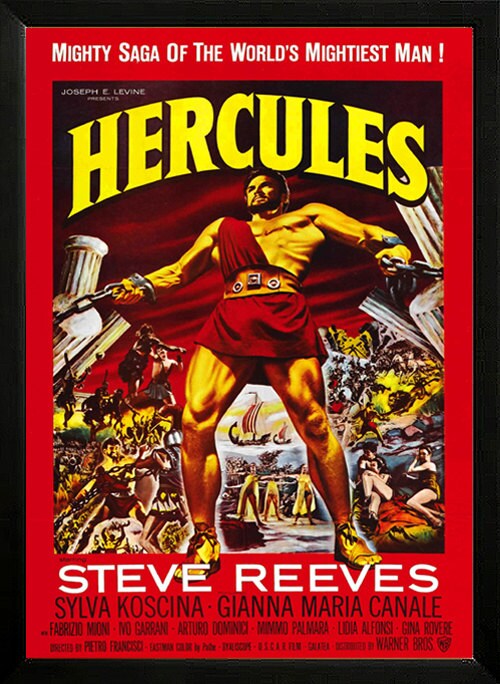 Hercules Movie Poster With Steve Reeves Advertisment Vintage Style Framed Poster