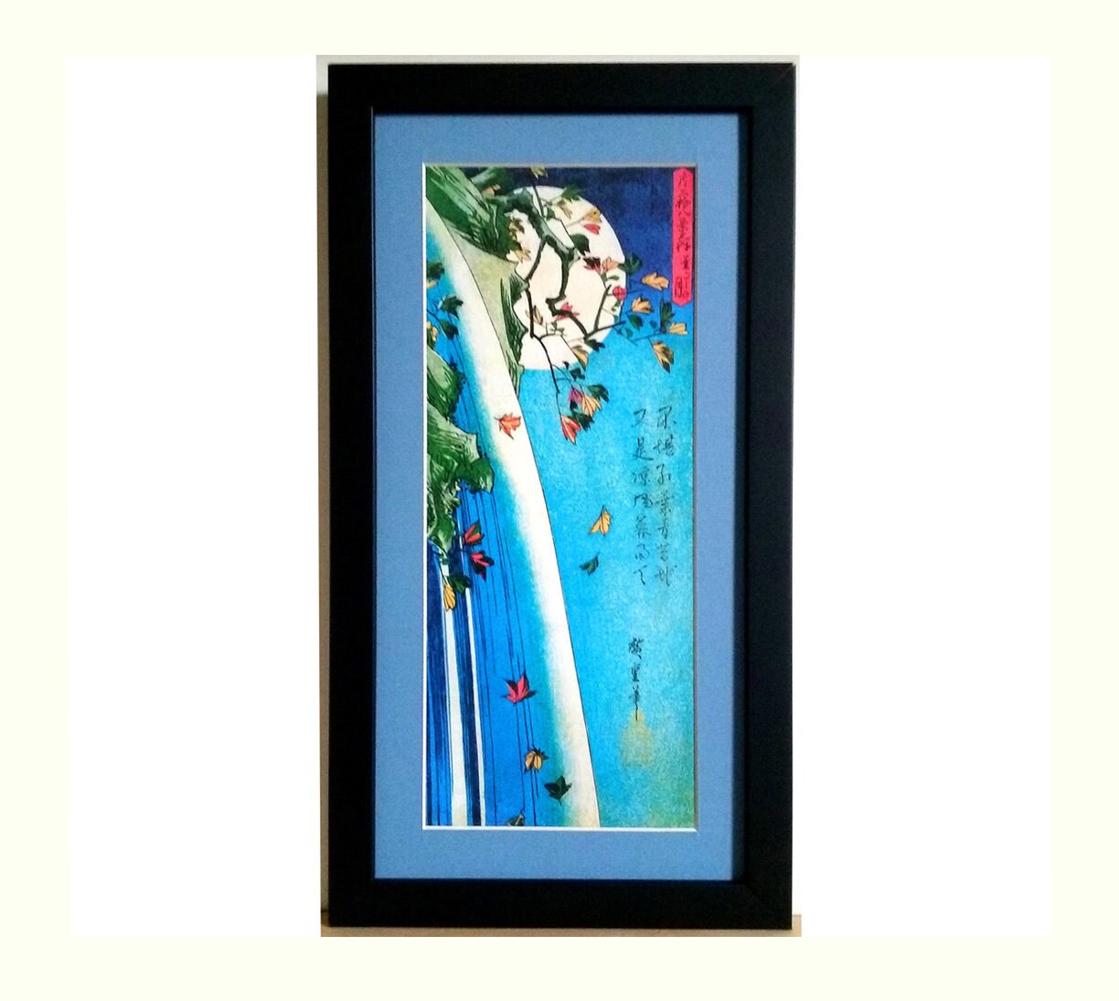 Framed Hiroshige Moon over Waterfall Japan Woodblock Print Reproduction