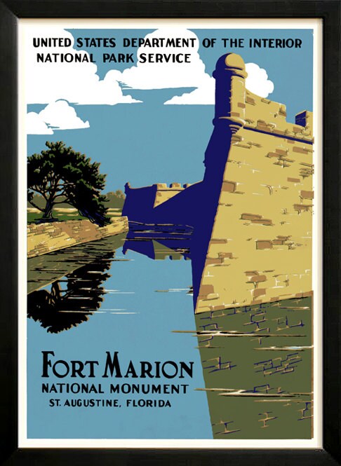 Fort Marion National Monument Saint Augustine  Retro poster 1938 restored Custom Framed A+ Quality