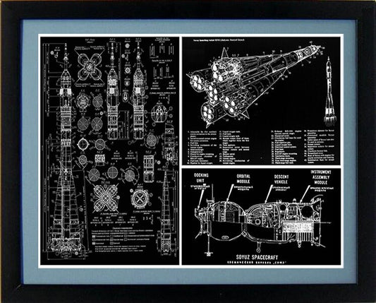Space Rocket Blue Print Poster