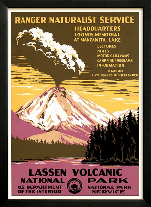 Lassen Volcanic National Park Retro poster 1930s Custom Framed A+ Quality