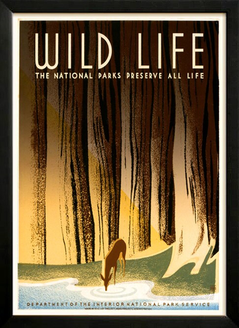 Wildlife Retro poster 1930s Custom Framed