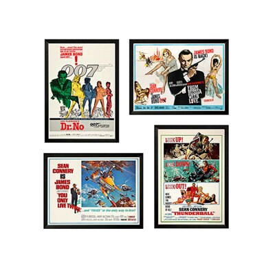 Set of 4 James Bond Movie Posters Custom Framed Displays