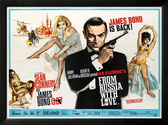 Set of 4 James Bond Movie Posters Custom Framed Displays