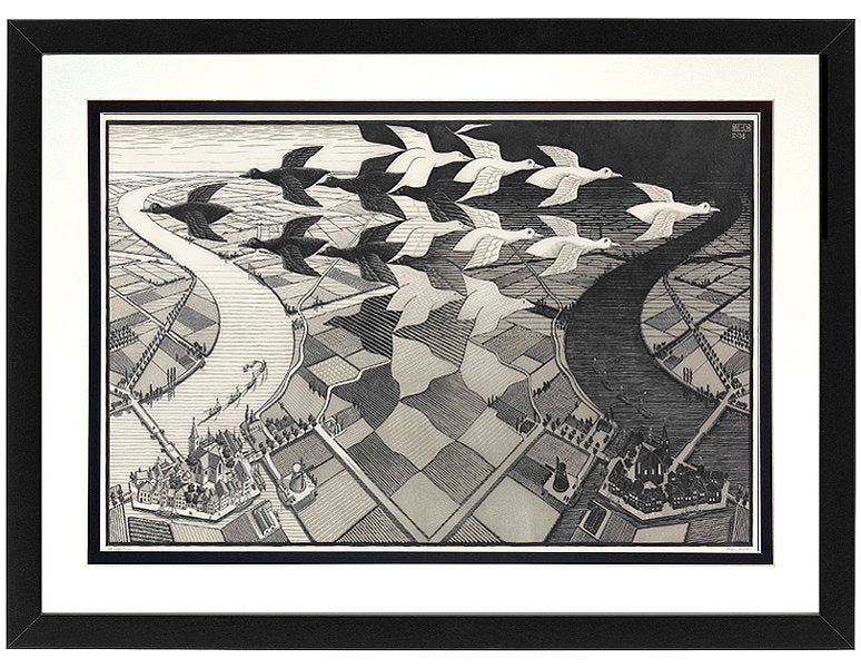 Escher Print Day and Night Framed