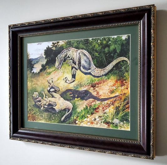 Dinosaur Battle Framed Print Museum Mural