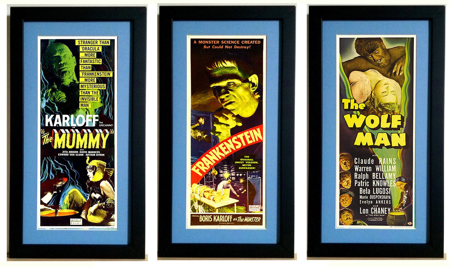Monster Poster Set Frankenstein, Wolf Man and The Mummy