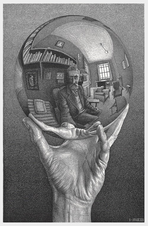 MC Escher Hand with Sphere Poster Print