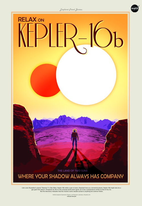 NASA Retro StyleTravel Poster Exo Planet Keppler 16B, Finest Quality, Many Sizes Available