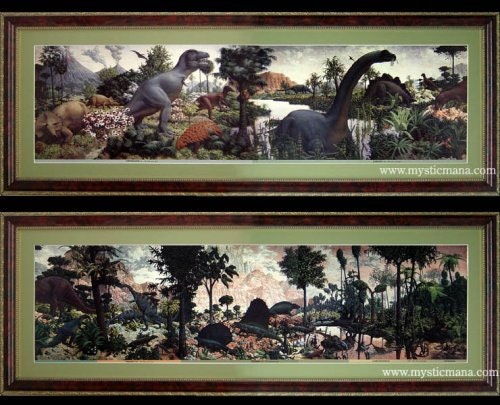 Age of Reptiles Dinosaur Mural By Zallinger Peabody Museum Framed & Matted Prints