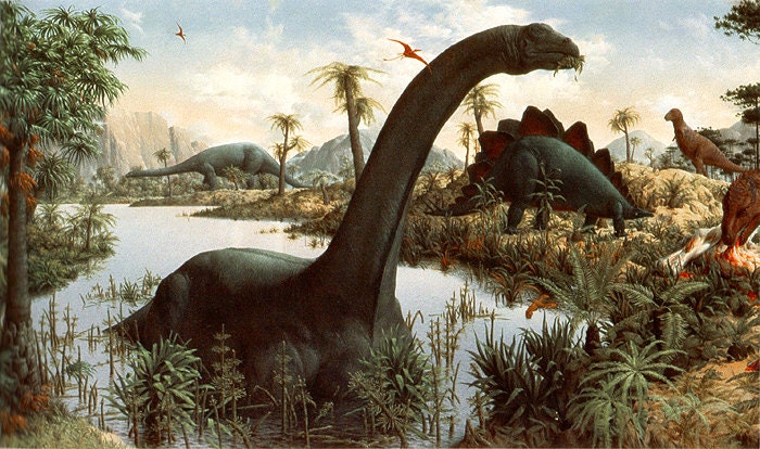 Age of Reptiles Dinosaur Mural By Zallinger Peabody Museum Framed & Matted Prints