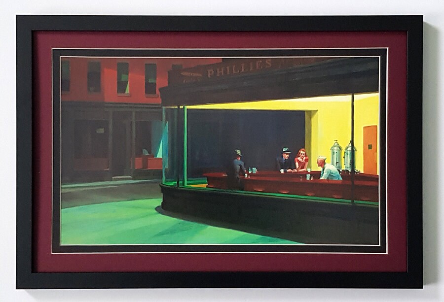 Night Hawks by Edward Hopper Diner Scene Custom Framed Finest Quality Print 35x24