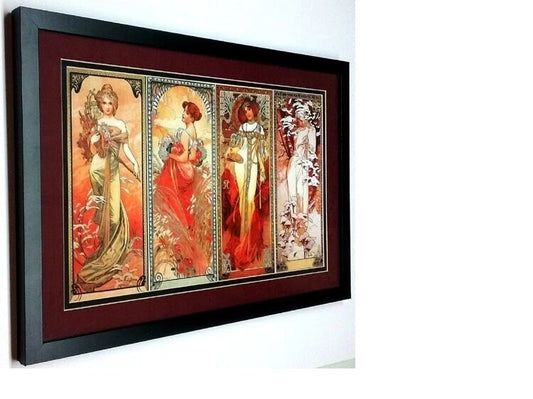 The Four Seasons by Alphonse Mucha, Art Nuveau Print Custom Framed