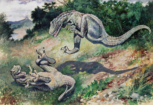 Leaping Laelaps Vintage Dinosaur Print — Charles R. Knight 1897