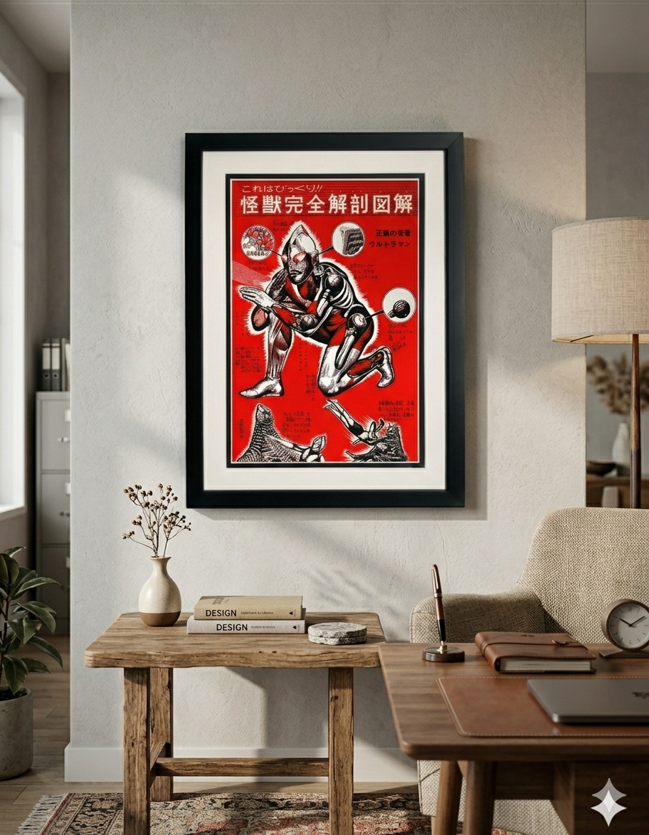 Ultraman Kaiju Anatomy Poster Custom Framed Double Mat Sci-Fi Art