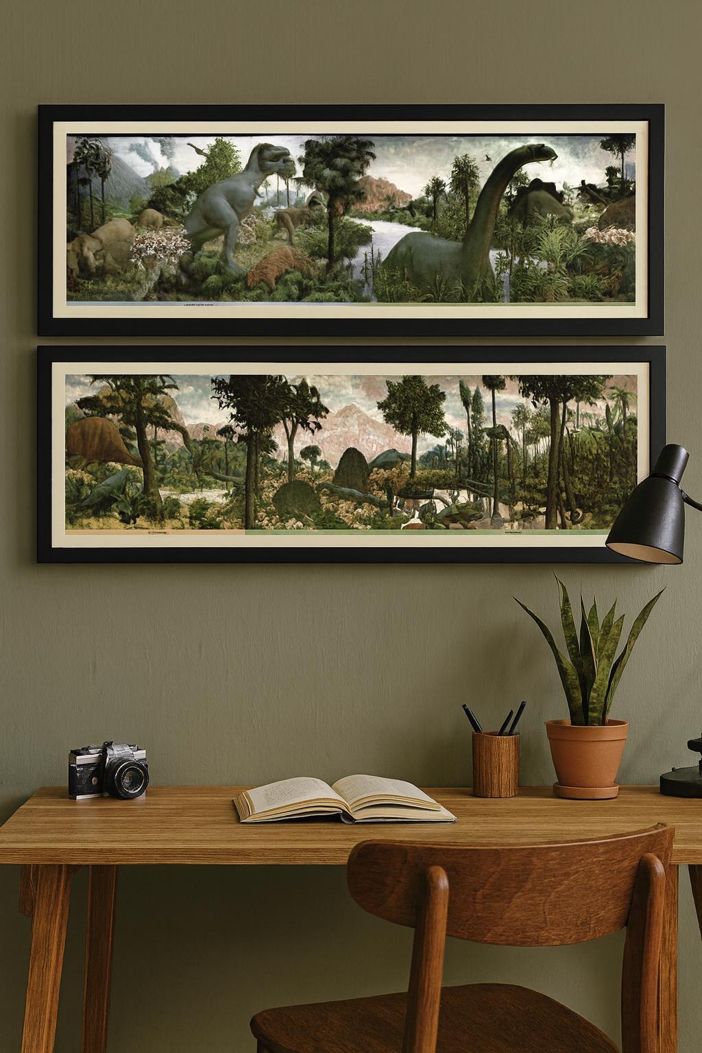 Age of Reptiles Dinosaur Mural Art by Zallinger Framed Set