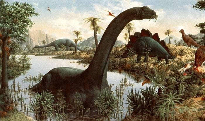 Age of Reptiles Dinosaur Mural Art by Zallinger Framed Set in Honey Oak Wood