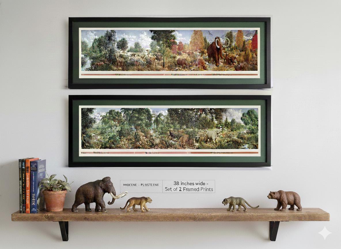 Age of Mammals Mural Art by Zallinger Framed Set