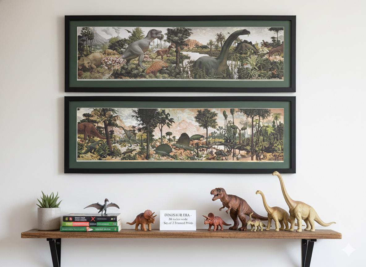 Age of Reptiles Dinosaur Mural Art by Zallinger Framed Set