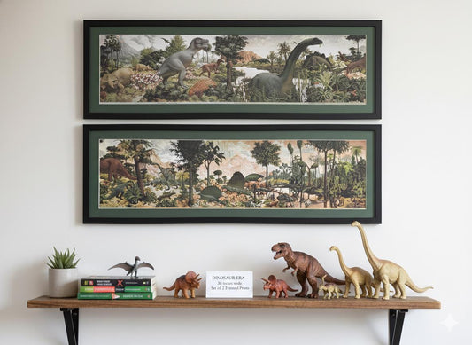 Age of Reptiles Dinosaur Mural Art by Zallinger Framed Set
