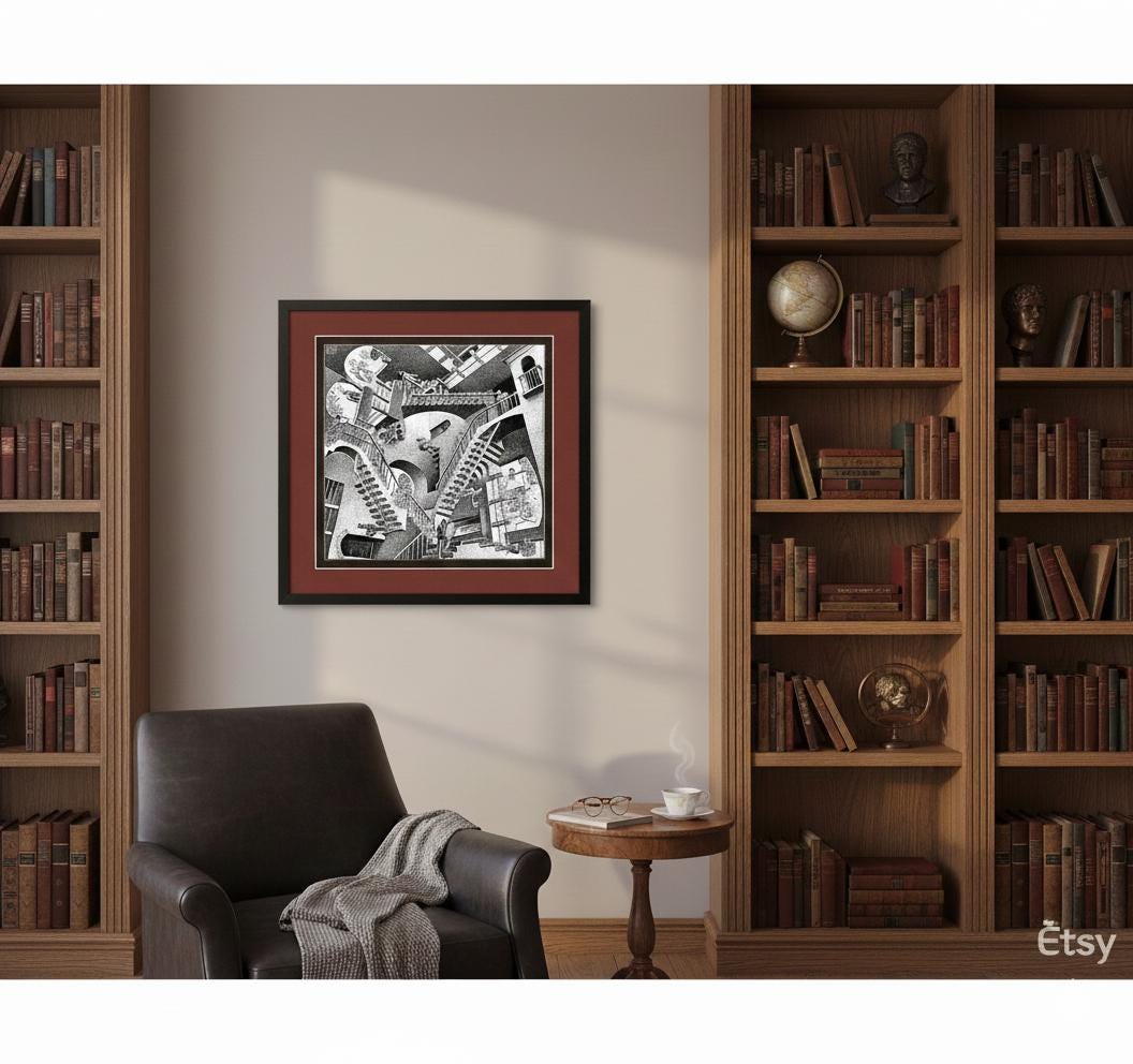 M.C. Escher Art Relativity Framed Print with Double Mat