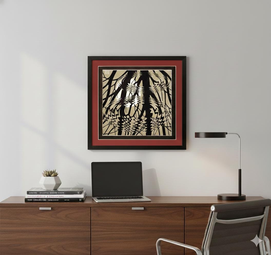M.C. Escher Print Reflections Framed Art Wall Ready