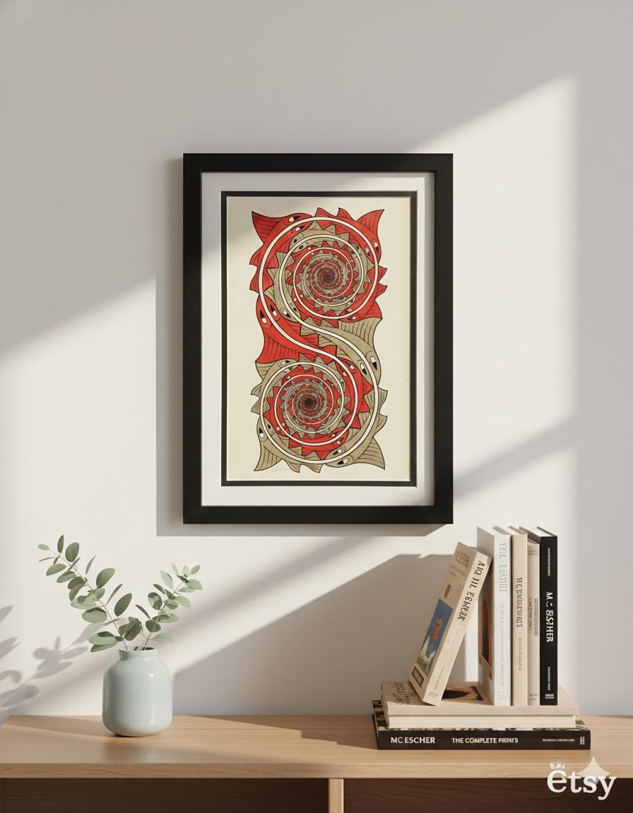 M.C. Escher Optical Illusion Print – MC Escher Mathematical Art, Impossible Architecture Wall Art
