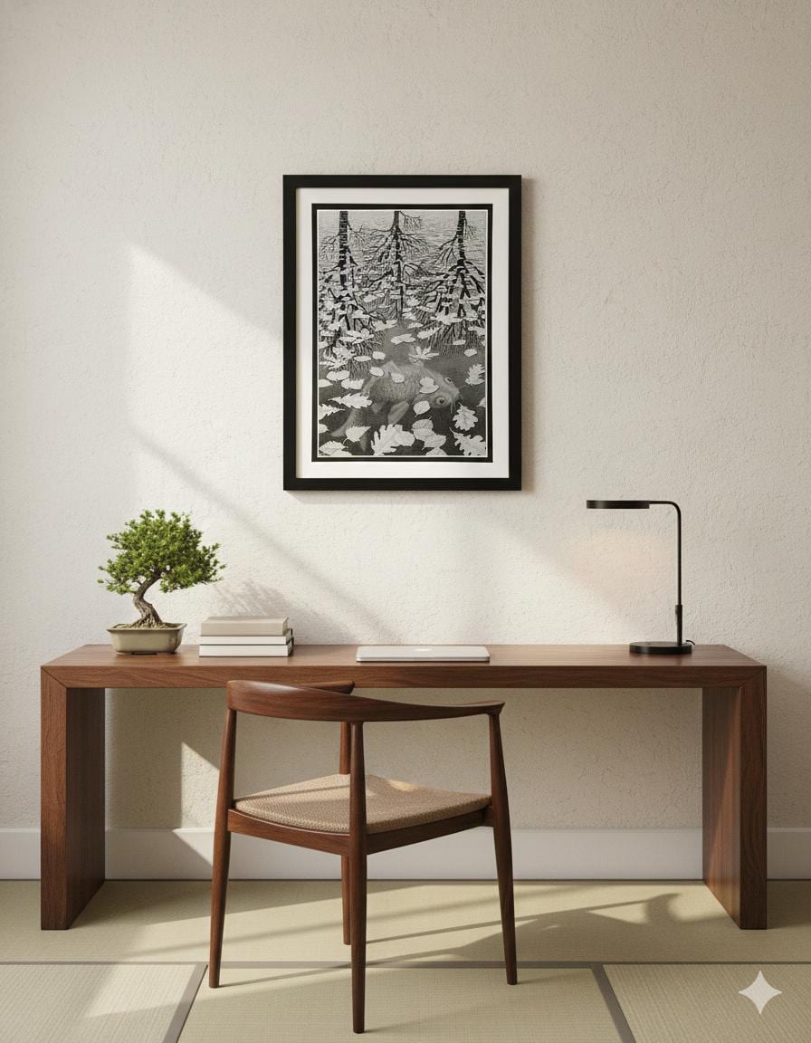 M.C. Escher Art Three Worlds Framed Print