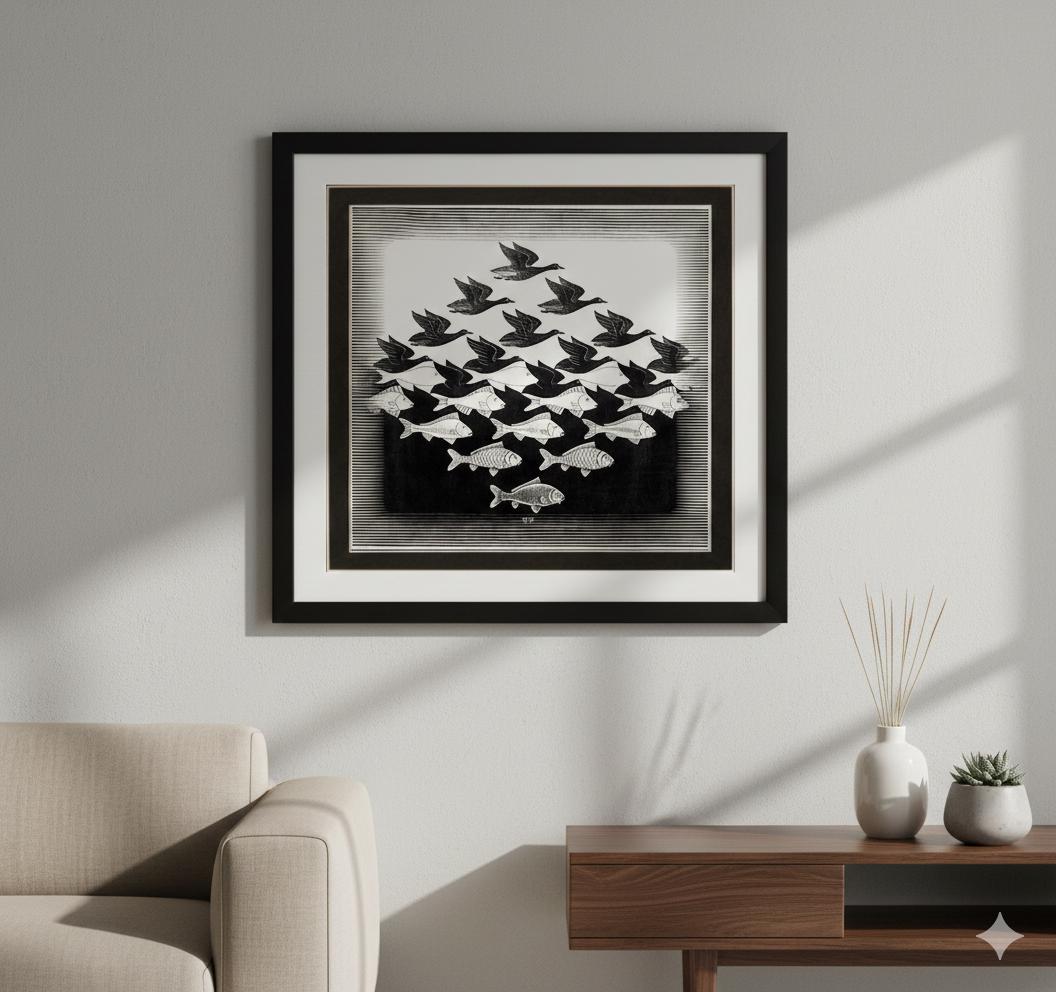 M.C. Escher Art Swans Framed Print with Double Mat