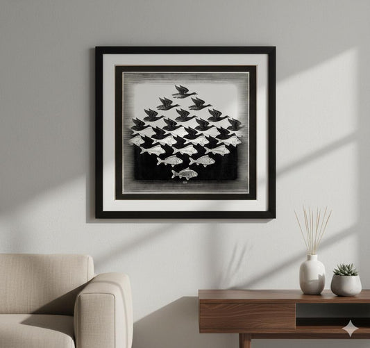 M.C. Escher Art Swans Framed Print with Double Mat
