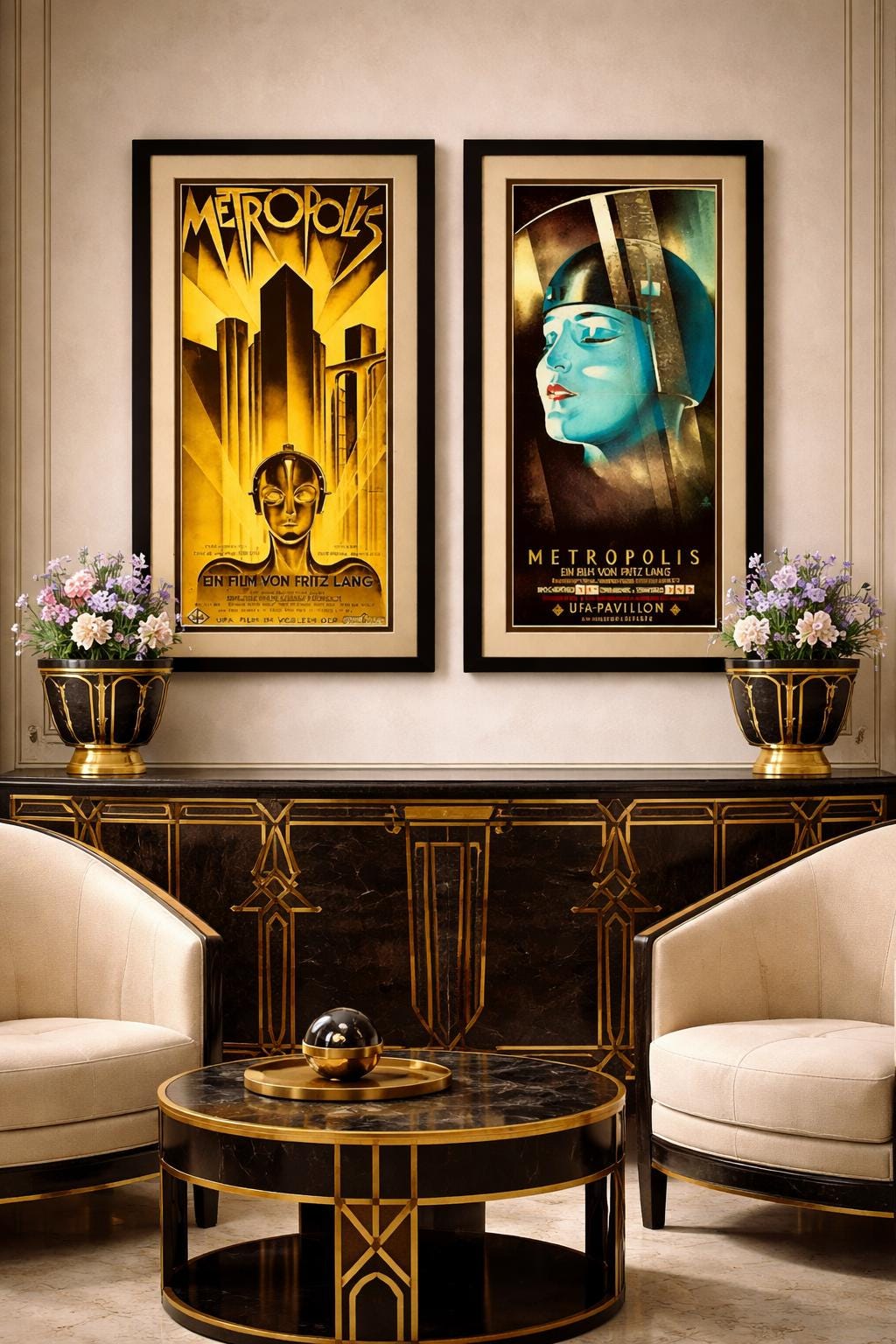 Metropolis Movie Poster Set Framed with Metallic Gold Mat