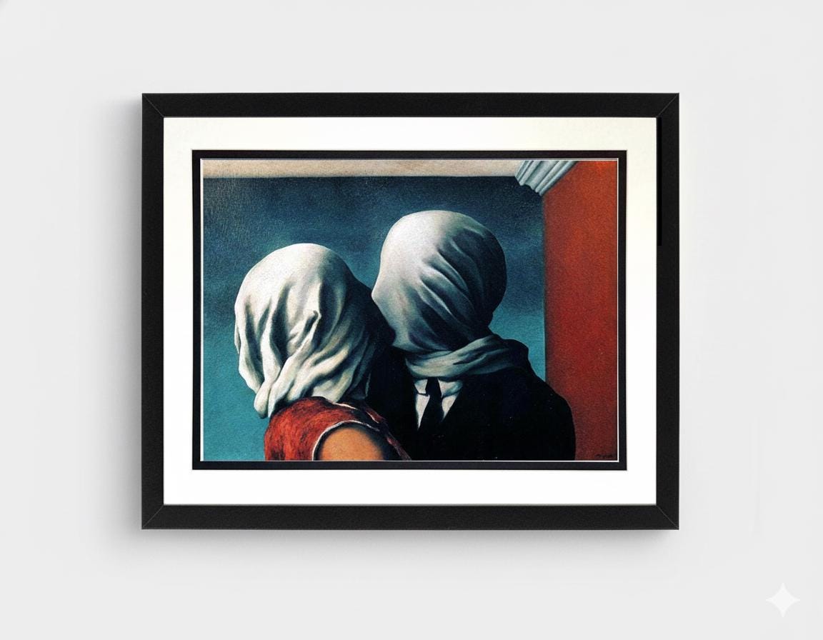 The Kiss by Renee Magritte Framed Print customizable